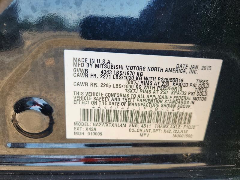 2015 Mitsubishi Outlander Sport მანქანა იყიდება აუქციონზე, vin: 4A4AP4AU1FE024451, აუქციონის ნომერი: 59394436
