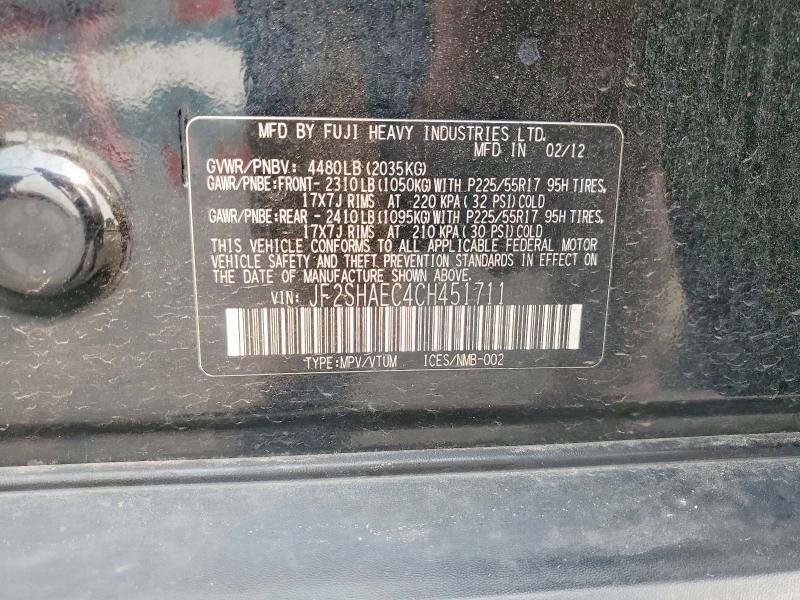 60713466 :رقم المزاد ، JF2SHAEC4CH451711 vin ، 2012 Subaru Forester مزاد بيع
