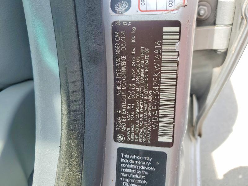 59593306 :رقم المزاد ، WBAEV33425KW16816 vin ، 2005 Bmw 325 مزاد بيع