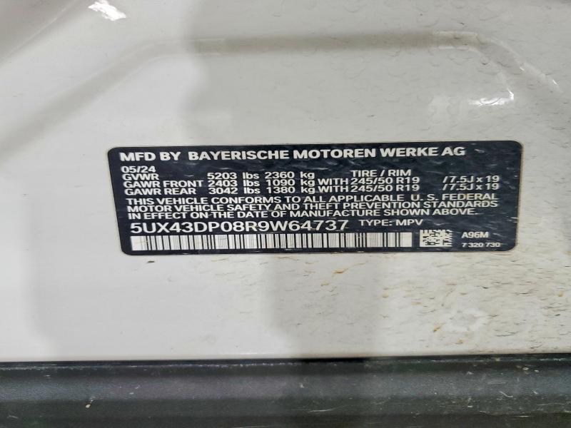 2024 Bmw X3 მანქანა იყიდება აუქციონზე, vin: 5UX43DP08R9W64737, აუქციონის ნომერი: 60139576