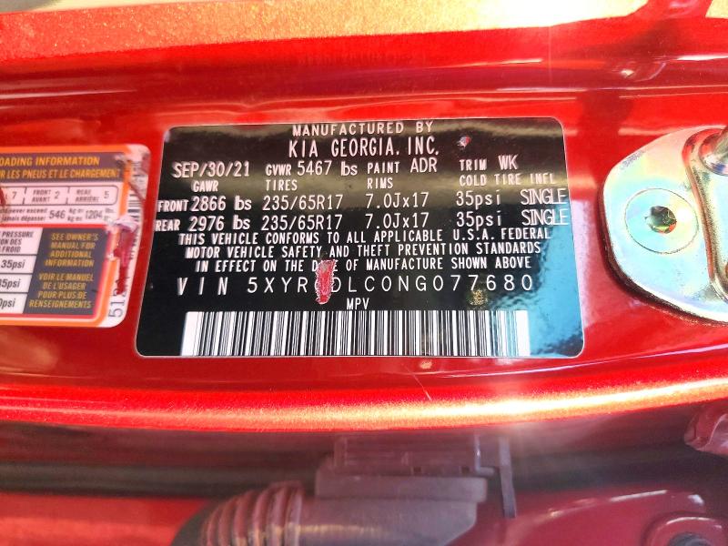 60087176 :رقم المزاد ، 5XYRGDLC0NG077680 vin ، 2022 Kia Sorento مزاد بيع