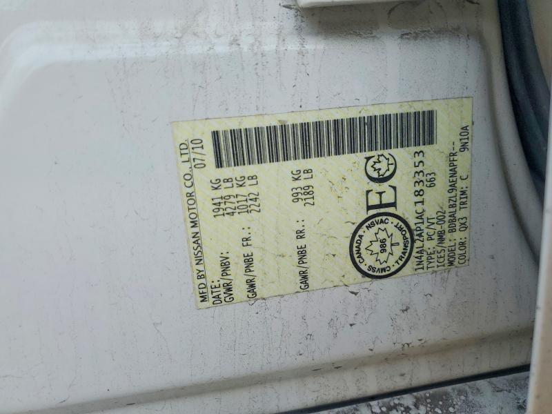 61769366 :رقم المزاد ، 1N4AL2AP1AC183353 vin ، 2010 Nissan Altima مزاد بيع