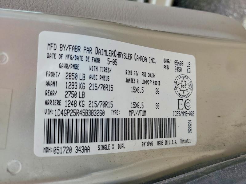 Продаж на аукціоні авто 2005 Dodge Caravan, vin: 1D4GP25R45B383260, номер лоту: 52435686