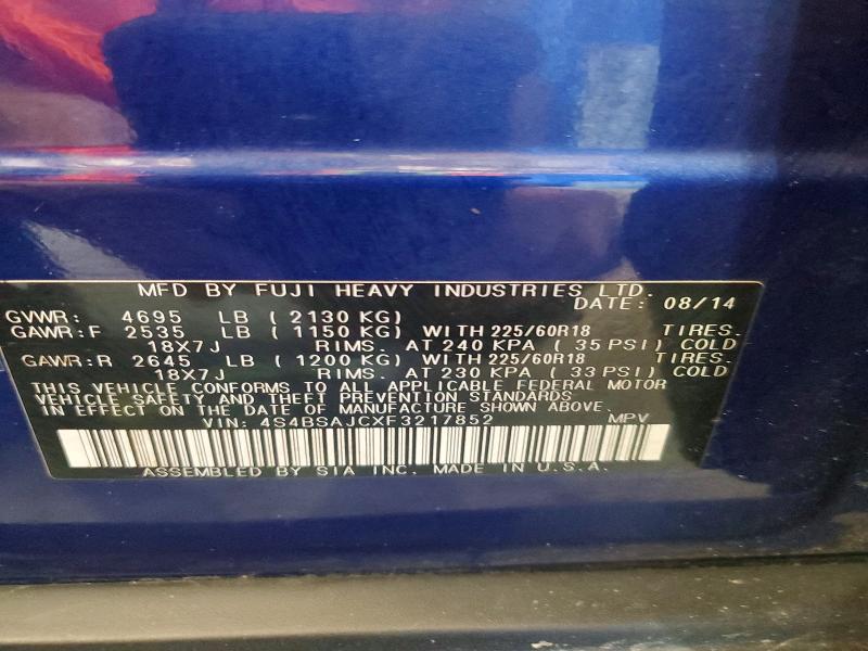 Aukcja sprzedaży 2015 Subaru Outback, vin: 4S4BSAJCXF3217852, numer aukcji: 63197126