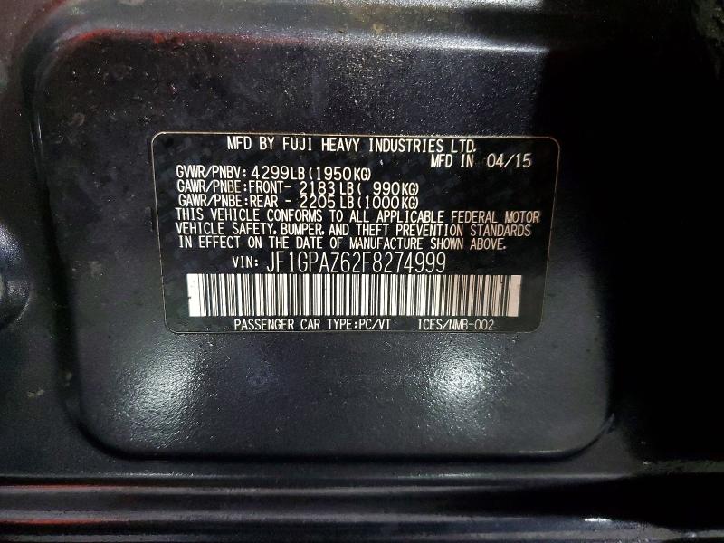 2015 Subaru Impreza მანქანა იყიდება აუქციონზე, vin: JF1GPAZ62F8274999, აუქციონის ნომერი: 61177896