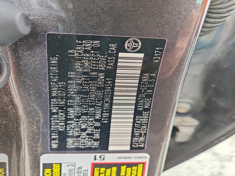 Продажа на аукционе авто 2019 Toyota Camry, vin: 4T1B11HK3KU284541, номер лота: 59352206