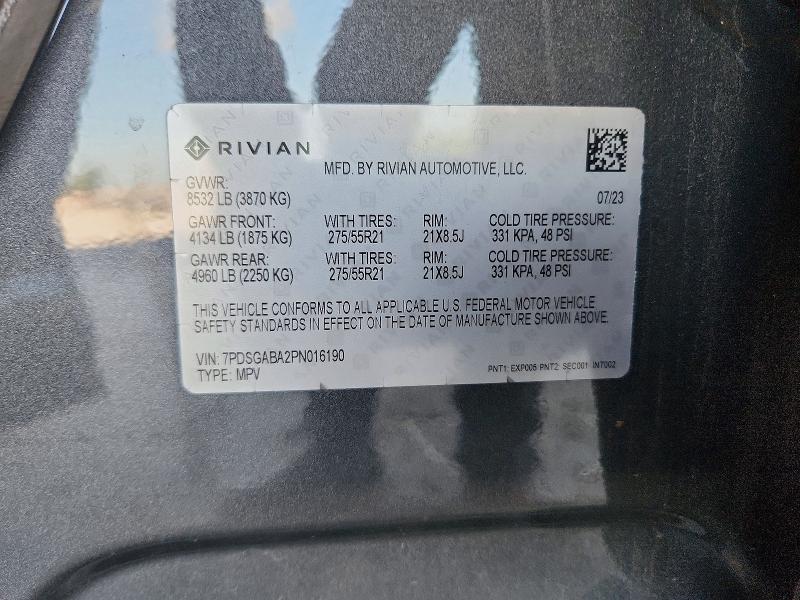 Aukcja sprzedaży 2023 Rivian R1s, vin: 7PDSGABA2PN016190, numer aukcji: 60857966