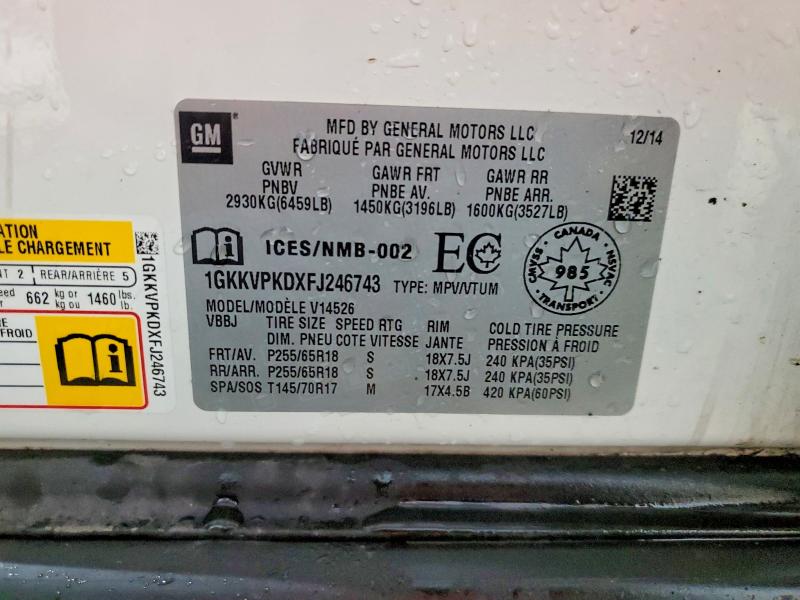 61313766 :رقم المزاد ، 1GKKVPKDXFJ246743 vin ، 2015 Gmc Acadia مزاد بيع