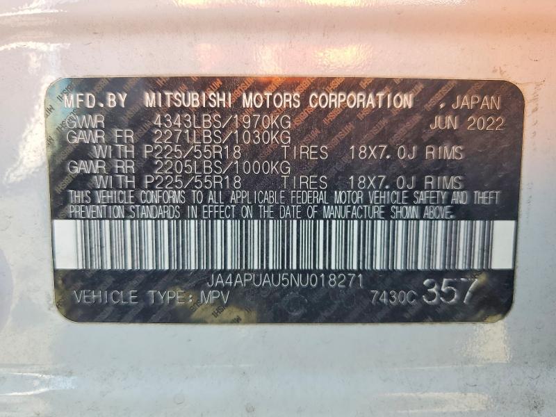 Auction sale of the 2022 Mitsubishi Outlander Sport, vin: JA4APUAU5NU018271, lot number: 59118976