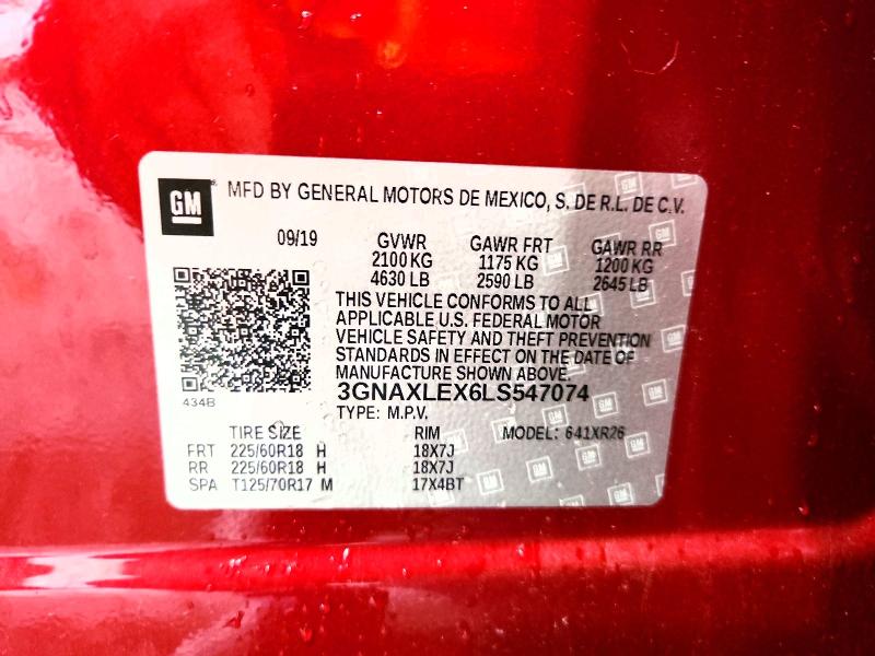 Aukcja sprzedaży 2020 Chevrolet Equinox, vin: 3GNAXLEX6LS547074, numer aukcji: 60465276