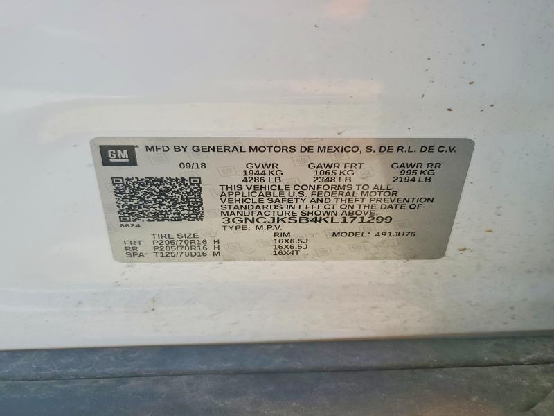 62809946 :رقم المزاد ، 3GNCJKSB4KL171299 vin ، 2019 Chevrolet Trax مزاد بيع