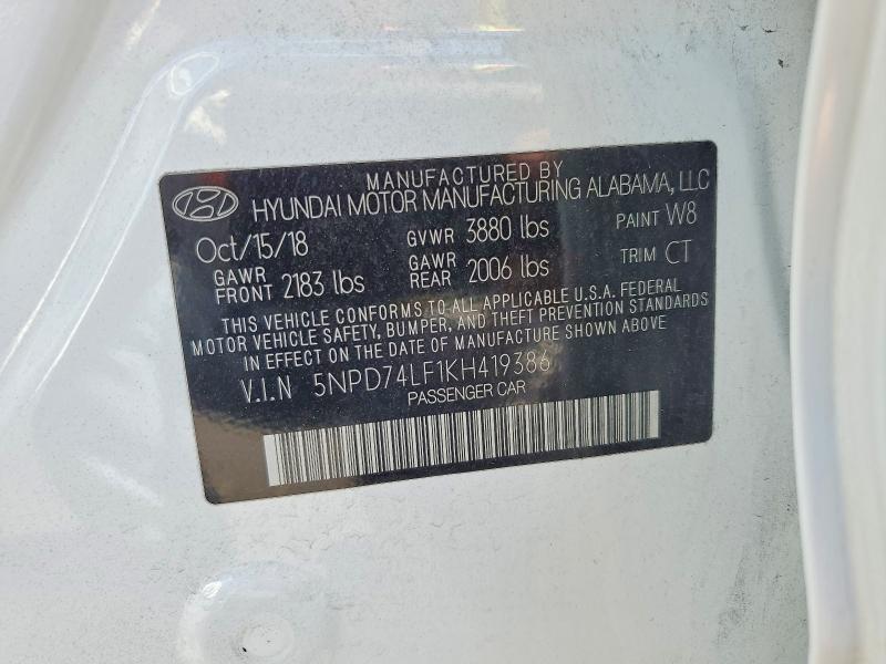 Продажа на аукционе авто 2019 Hyundai Elantra, vin: 5NPD74LF1KH419386, номер лота: 61053146
