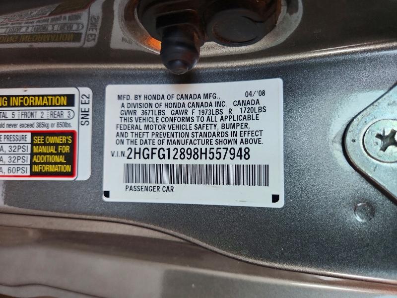 Aukcja sprzedaży 2008 Honda Civic, vin: 2HGFG12898H557948, numer aukcji: 63611866