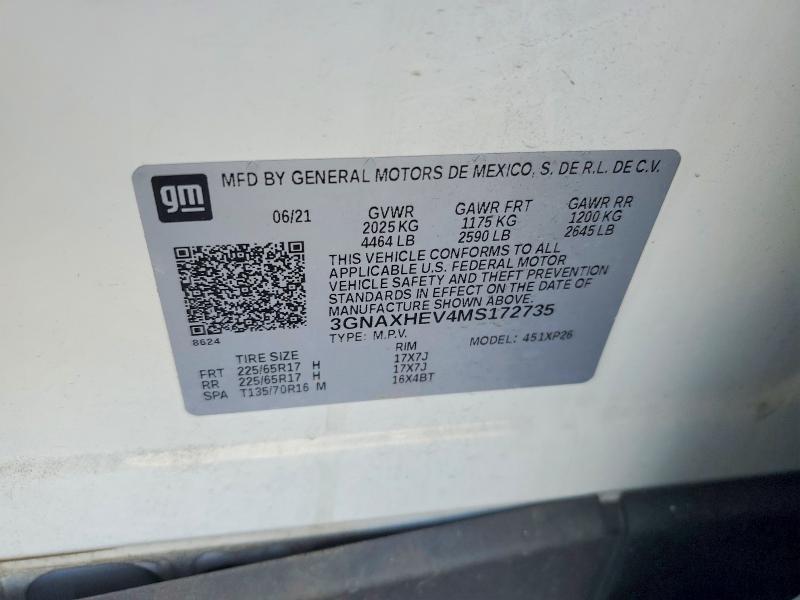 Продажа на аукционе авто 2021 Chevrolet Equinox, vin: 3GNAXHEV4MS172735, номер лота: 62014816