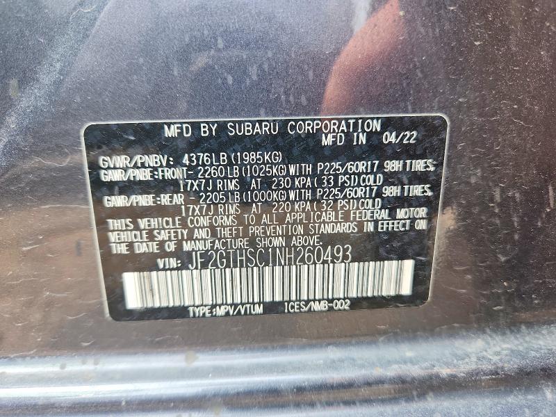 Продаж на аукціоні авто 2022 Subaru Crosstrek, vin: JF2GTHSC1NH260493, номер лоту: 61838296
