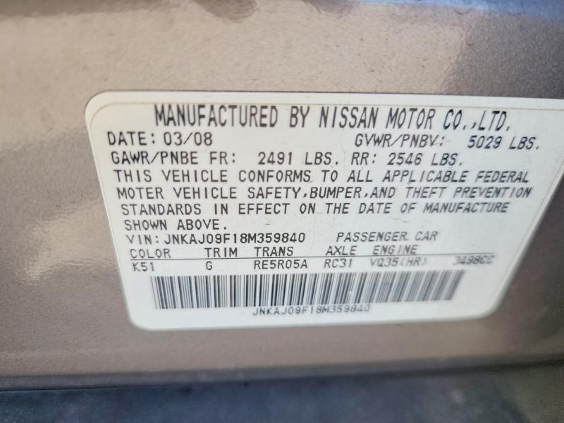 59789516 :رقم المزاد ، JNKAJ09F18M359840 vin ، 2008 Infiniti Ex35 مزاد بيع