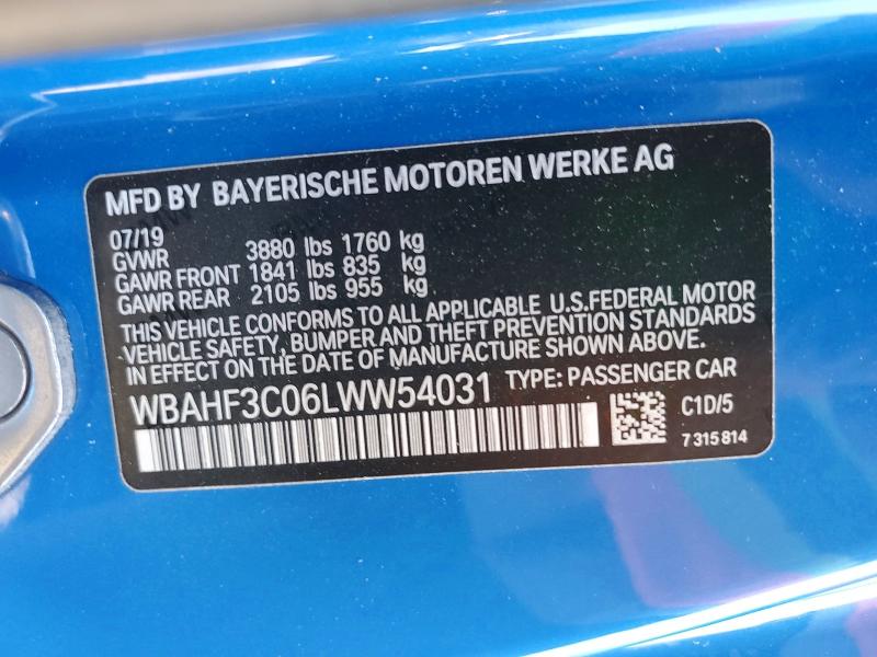 85989735 :رقم المزاد ، WBAHF3C06LWW54031 vin ، 2020 Bmw Z4 مزاد بيع