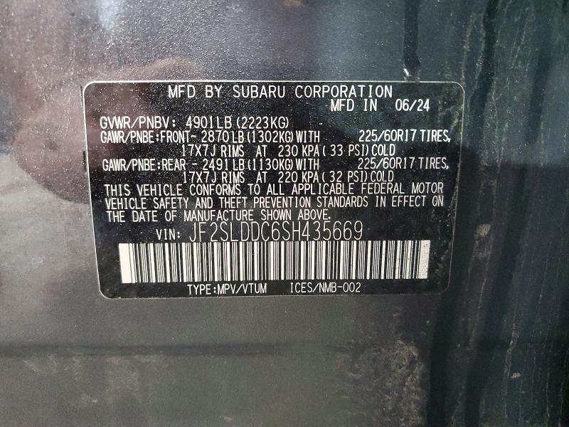 60129456 :رقم المزاد ، JF2SLDDC6SH435669 vin ، 2025 Subaru Forester مزاد بيع