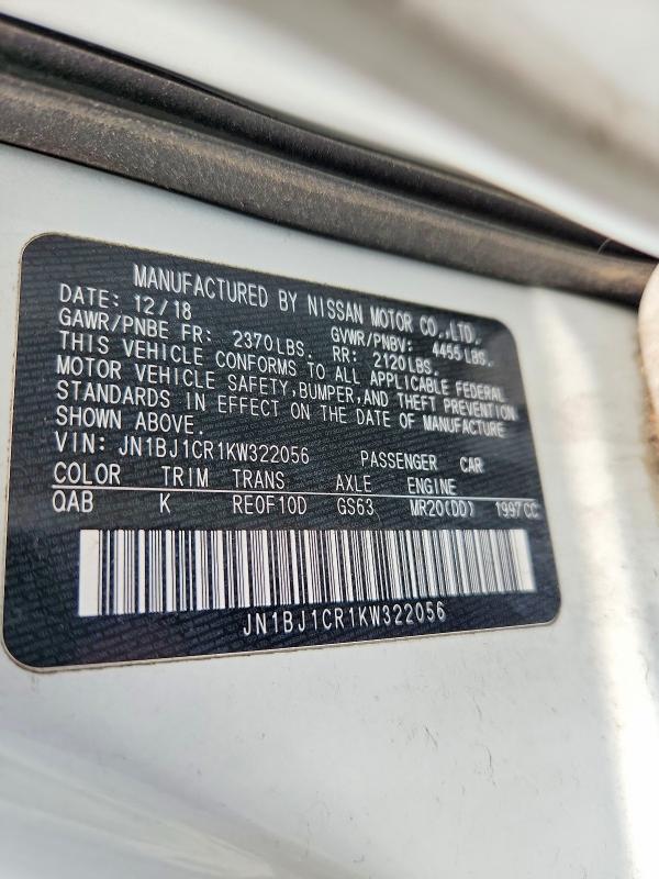 58385176 :رقم المزاد ، JN1BJ1CR1KW322056 vin ، 2019 Nissan Rogue Sport مزاد بيع