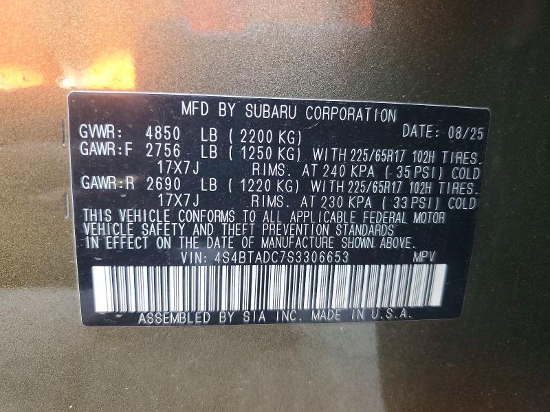 Продажа на аукционе авто 2025 Subaru Outback, vin: 4S4BTADC7S3306653, номер лота: 60015156