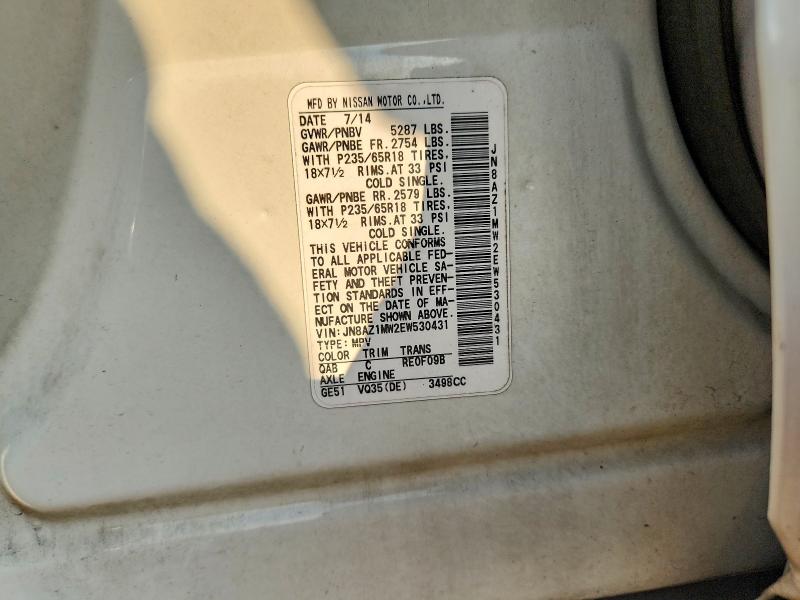 Aukcja sprzedaży 2014 Nissan Murano, vin: JN8AZ1MW2EW530431, numer aukcji: 59737926