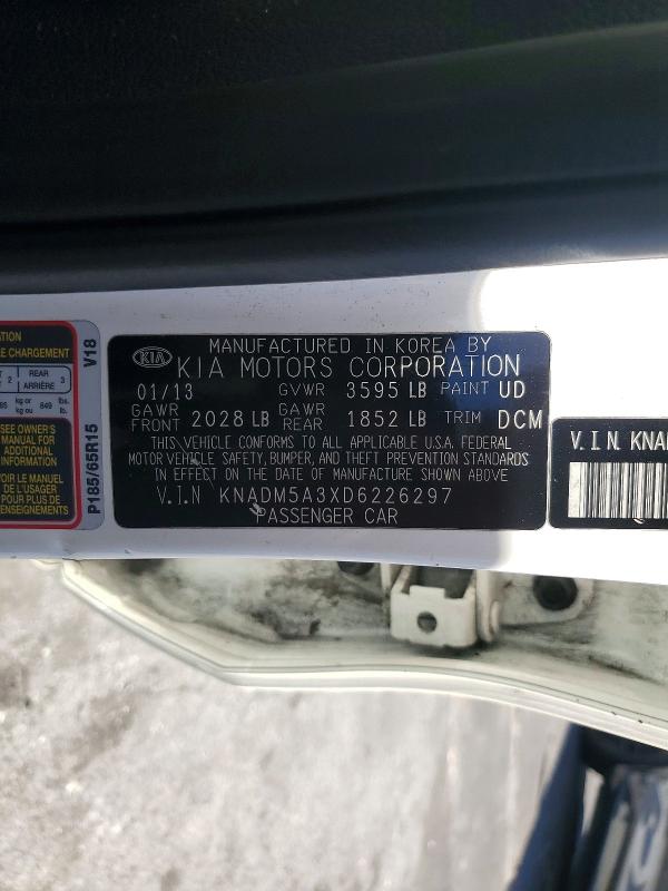 61249996 :رقم المزاد ، KNADM5A3XD6226297 vin ، 2013 Kia Rio مزاد بيع