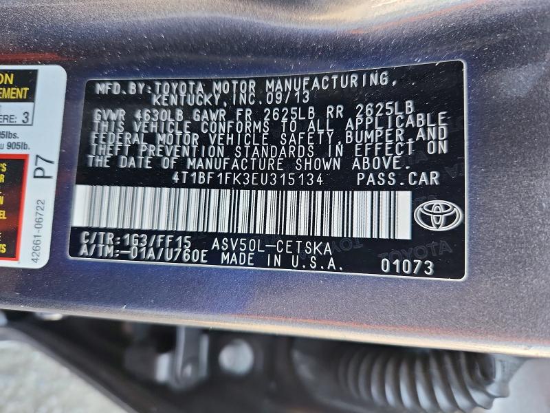 2014 Toyota Camry მანქანა იყიდება აუქციონზე, vin: 4T1BF1FK3EU315134, აუქციონის ნომერი: 59738266