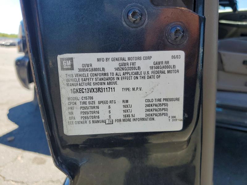2003 Gmc Yukon მანქანა იყიდება აუქციონზე, vin: 1GKEC13VX3R311711, აუქციონის ნომერი: 60219236