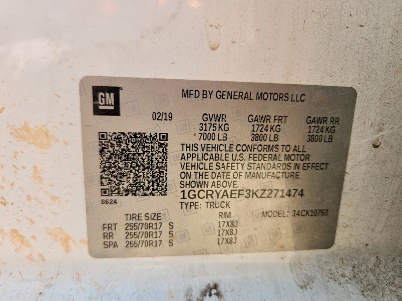 61393406 :رقم المزاد ، 1GCRYAEF3KZ271474 vin ، 2019 Chevrolet Silverado مزاد بيع
