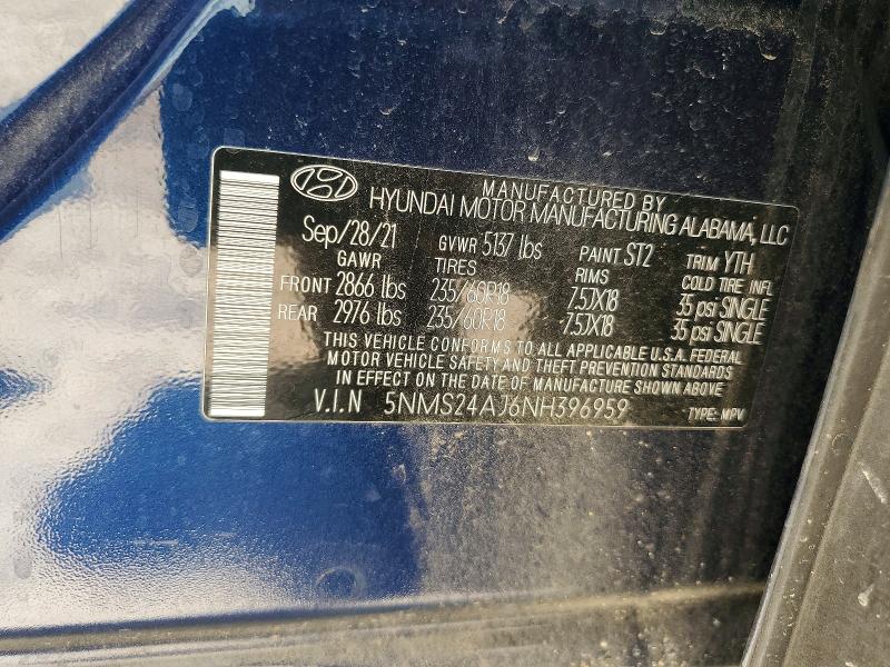 Aukcja sprzedaży 2022 Hyundai Santa Fe, vin: 5NMS24AJ6NH396959, numer aukcji: 58059266