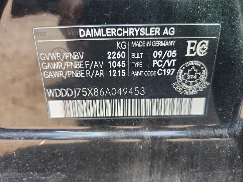 Продажа на аукционе авто 2006 Mercedes-benz Cls, vin: WDDDJ75X86A049453, номер лота: 61317866