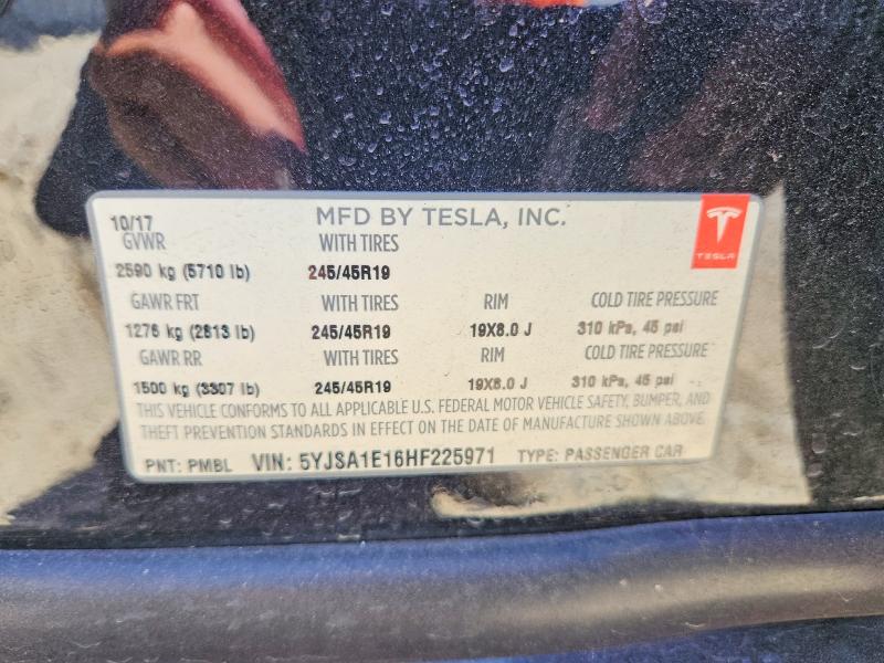 Продажа на аукционе авто 2017 Tesla Model S, vin: 5YJSA1E16HF225971, номер лота: 62623586
