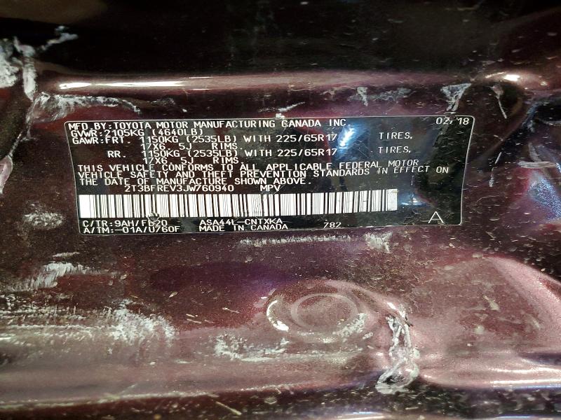 Aukcja sprzedaży 2018 Toyota Rav4, vin: 2T3BFREV3JW760940, numer aukcji: 61186956