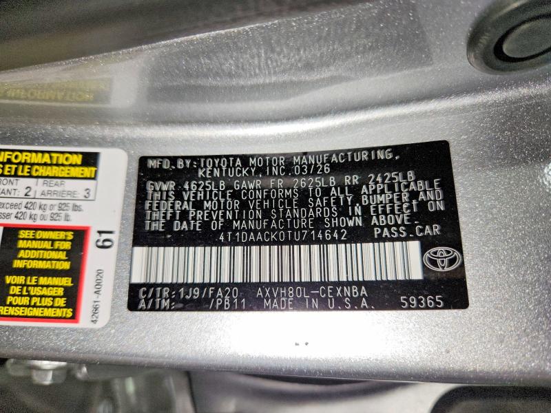61845926 :رقم المزاد ، 4T1DAACK0TU714642 vin ، 2026 Toyota Camry مزاد بيع