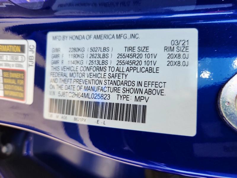 60238946 :رقم المزاد ، 5J8TC2H64ML025823 vin ، 2021 Acura Rdx مزاد بيع