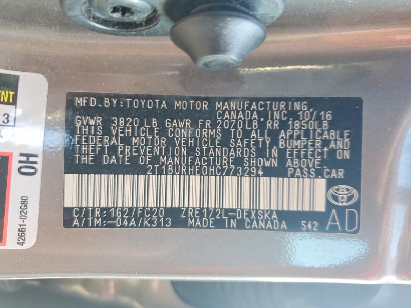 63004156 :رقم المزاد ، 2T1BURHE0HC773294 vin ، 2017 Toyota Corolla مزاد بيع