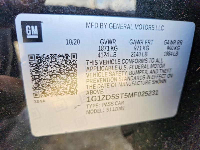 Aukcja sprzedaży 2021 Chevrolet Malibu, vin: 1G1ZD5ST5MF025231, numer aukcji: 62975886