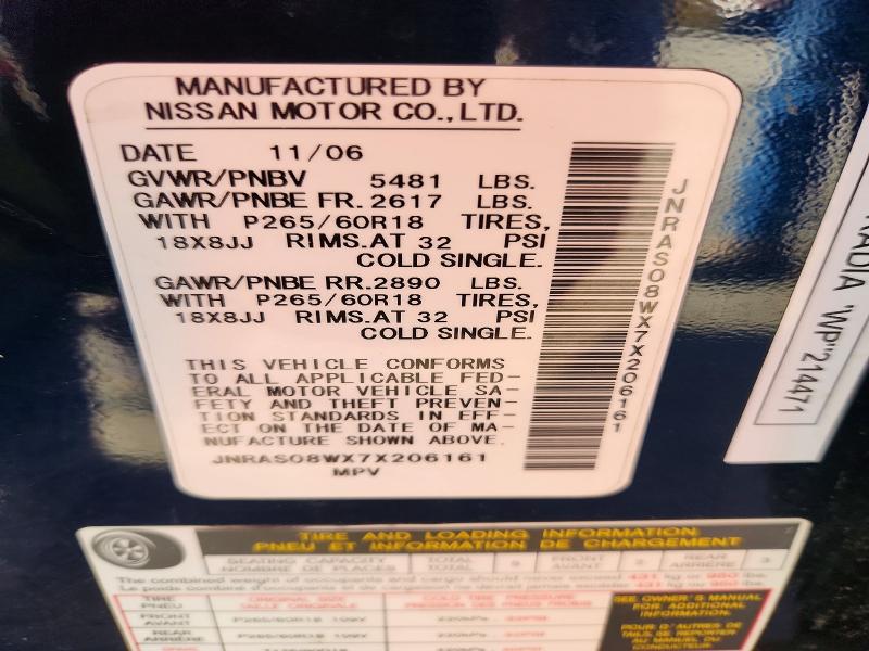 61627546 :رقم المزاد ، JNRAS08WX7X206161 vin ، 2007 Infiniti Fx35 مزاد بيع