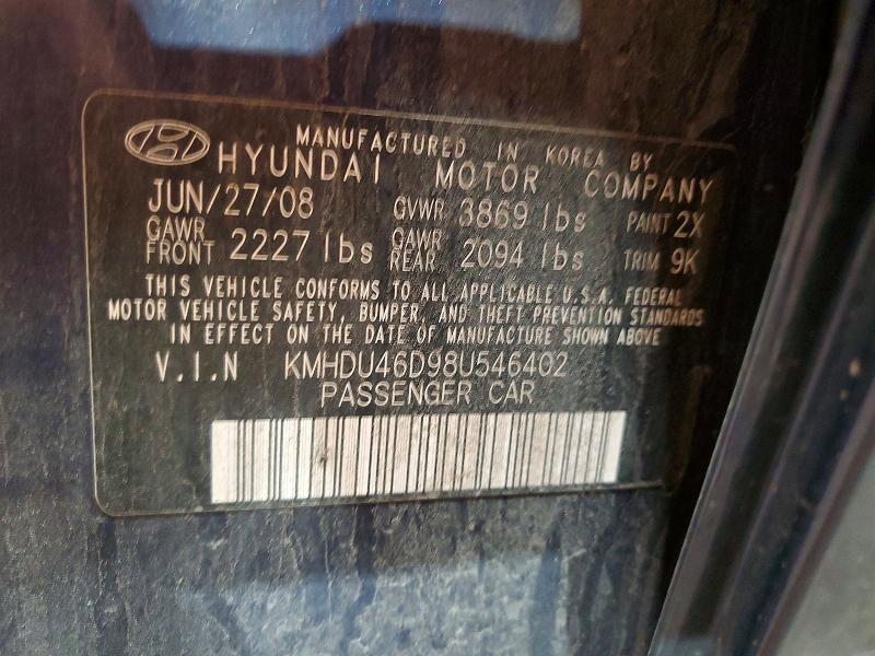 Продаж на аукціоні авто 2008 Hyundai Elantra, vin: KMHDU46D98U546402, номер лоту: 61363876