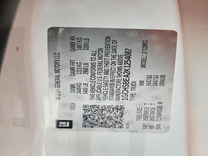 62990946 :رقم المزاد ، 1GCHSBEA2K1254087 vin ، 2019 Chevrolet Colorado مزاد بيع
