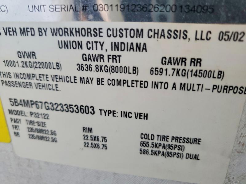 66864856 :رقم المزاد ، 5B4MP67G323353603 vin ، 2002 Workhorse Custom Chassis Motorhome Chassis مزاد بيع