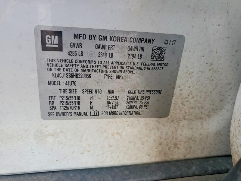 Продаж на аукціоні авто 2017 Buick Encore, vin: KL4CJ1SB6HB220056, номер лоту: 85974755