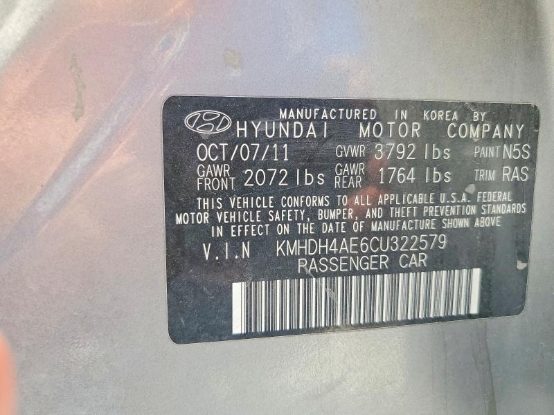 60079146 :رقم المزاد ، KMHDH4AE6CU322579 vin ، 2012 Hyundai Elantra مزاد بيع