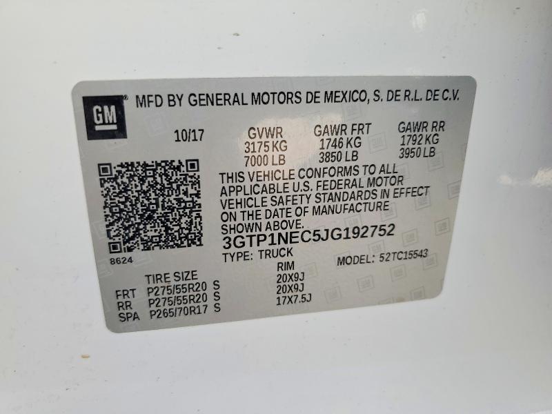 2018 Gmc Sierra მანქანა იყიდება აუქციონზე, vin: 3GTP1NEC5JG192752, აუქციონის ნომერი: 63060656