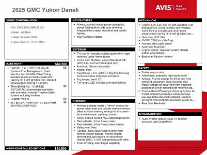 2025 Gmc Yukon მანქანა იყიდება აუქციონზე, vin: 1GKS2DRL4SR245152, აუქციონის ნომერი: 61816546