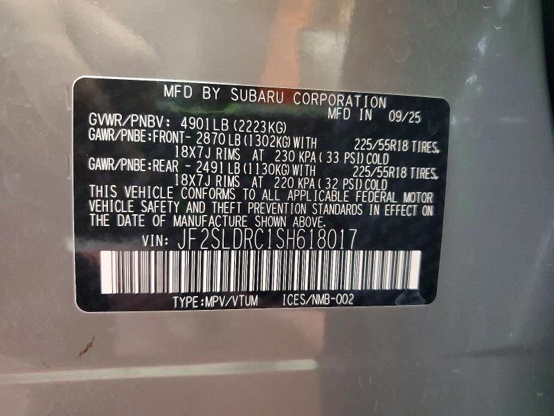 Aukcja sprzedaży 2025 Subaru Forester, vin: JF2SLDRC1SH618017, numer aukcji: 61171996