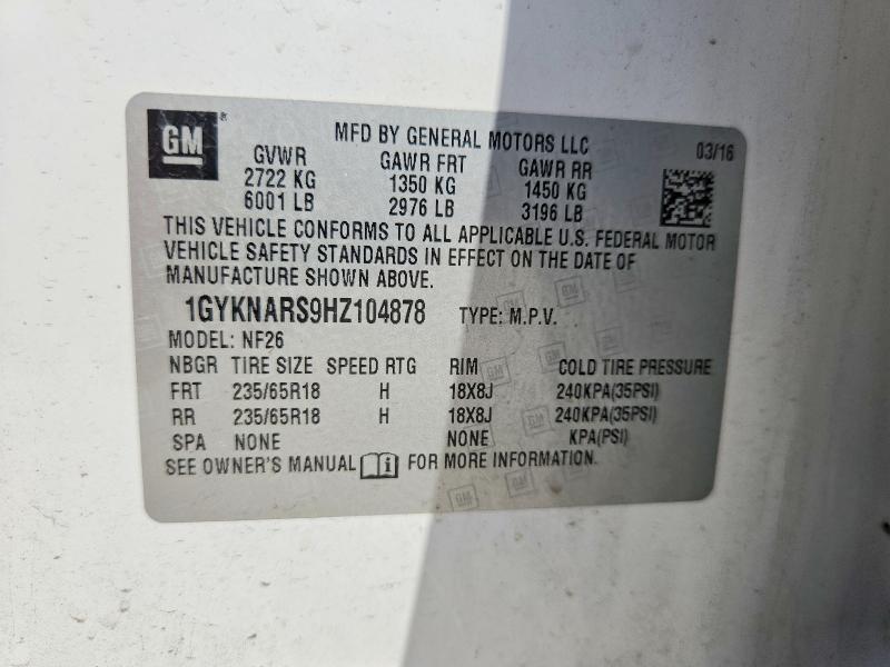 Aukcja sprzedaży 2017 Cadillac Xt5, vin: 1GYKNARS9HZ104878, numer aukcji: 59906696