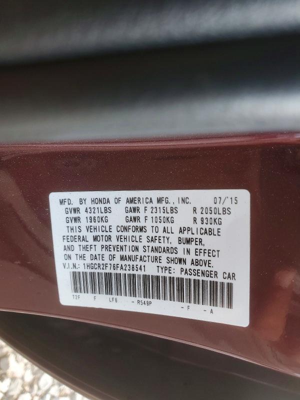 Продаж на аукціоні авто 2015 Honda Accord, vin: 1HGCR2F76FA238541, номер лоту: 62580256