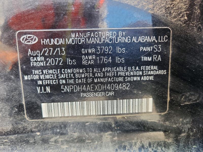 59226566 :رقم المزاد ، 5NPDH4AEXDH409482 vin ، 2013 Hyundai Elantra مزاد بيع
