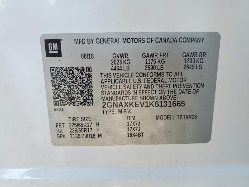 Продажа на аукционе авто 2019 Chevrolet Equinox, vin: 2GNAXKEV1K6131665, номер лота: 59605926